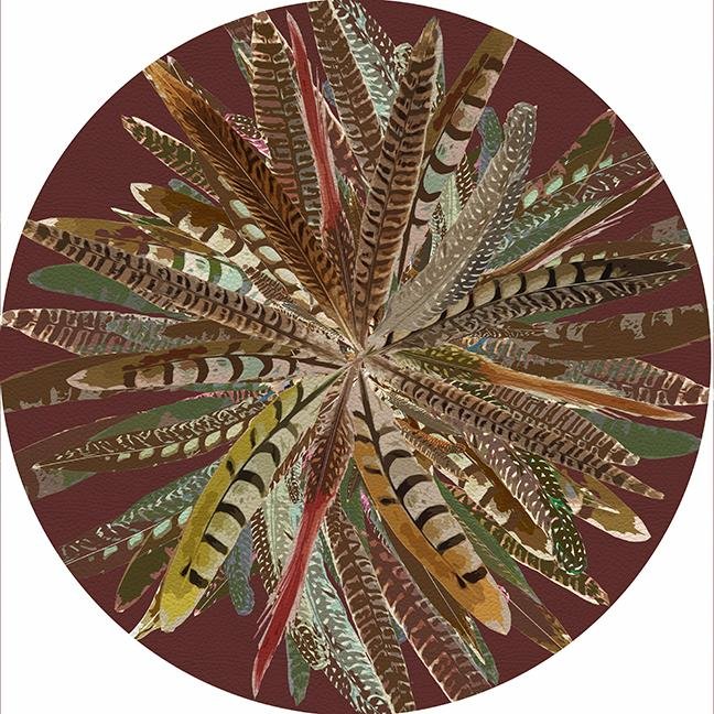 Pheasant Feathers Porto 16&quot; Round Pebble Placemat Set of 4 - nicolettemayer.com