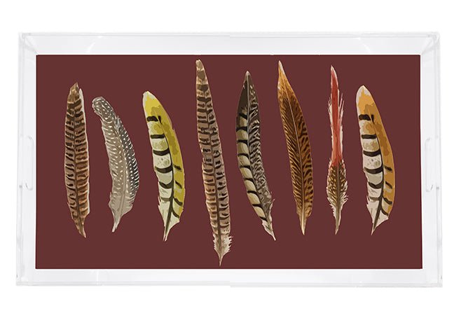 Pheasant Feathers Porto 22.5X14.5 Acrylic Tray - nicolettemayer.com