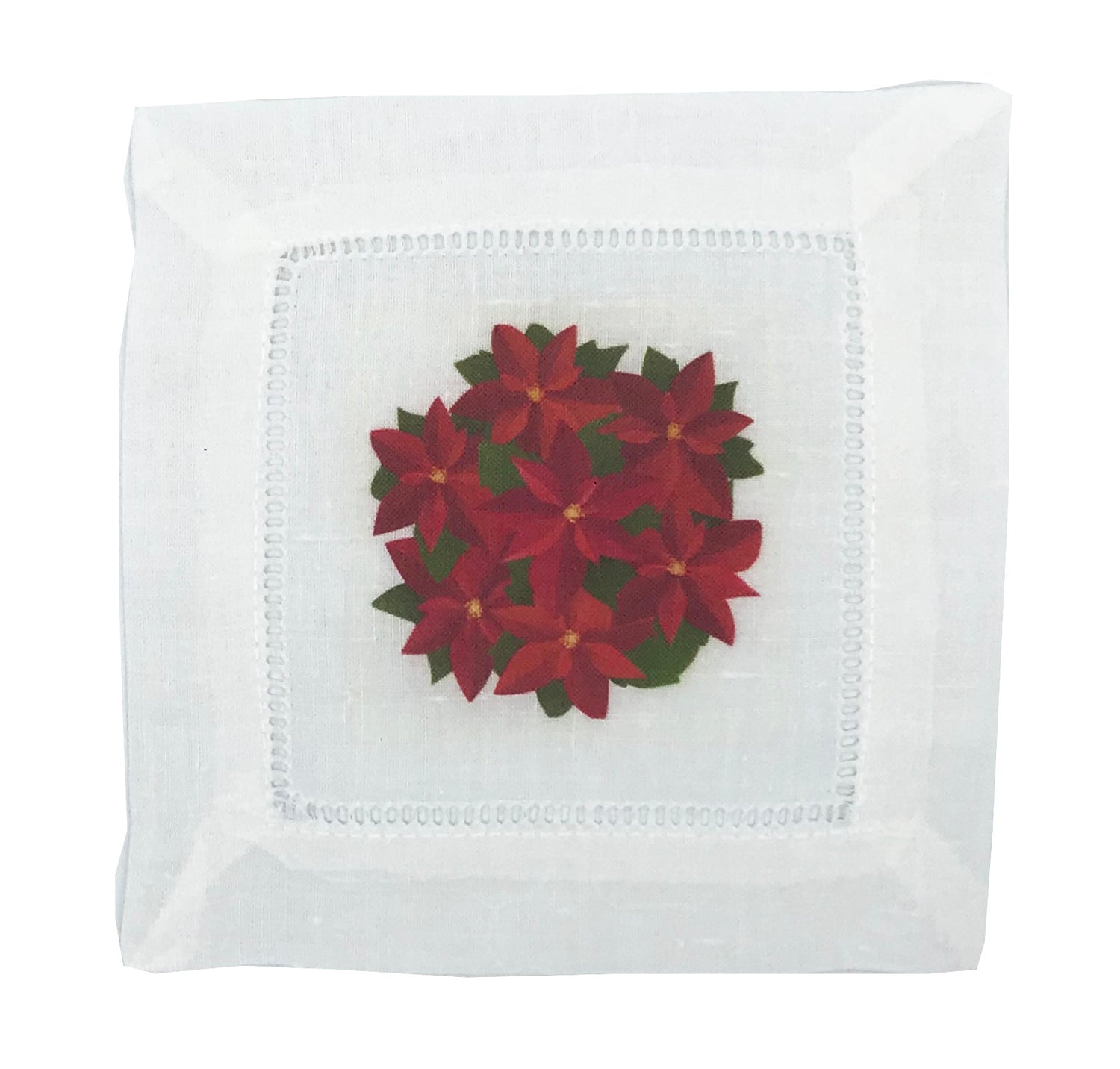 POINSETTIA 6&quot;X6&quot; HEMSTITCH COCKTAIL NAPKINS, SET OF 4 - nicolettemayer.com