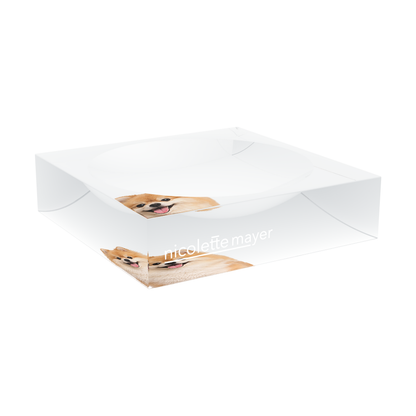 Pomeranian Dog Acrylic Candy Catchall Dish, large dish at an angle, by Nicolette Mayer