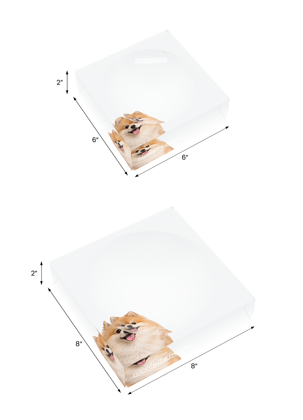 Pomeranian Dog Acrylic Candy Catchall Dish, both sizes, by Nicolette Mayer