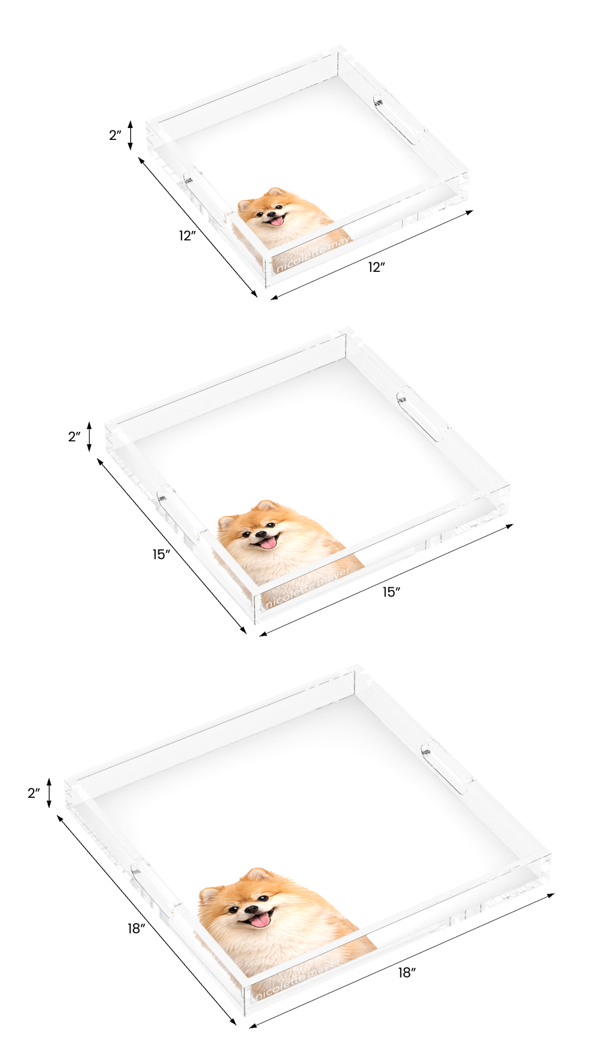 Pomeranian Dog Acrylic Decorative Tray, all three sizes, by Nicolette Mayer