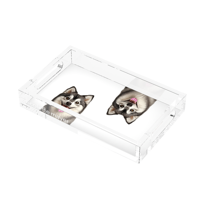 Pomsky Dog Acrylic Rectangle Tray, right three-quarter, by Nicolette Mayer