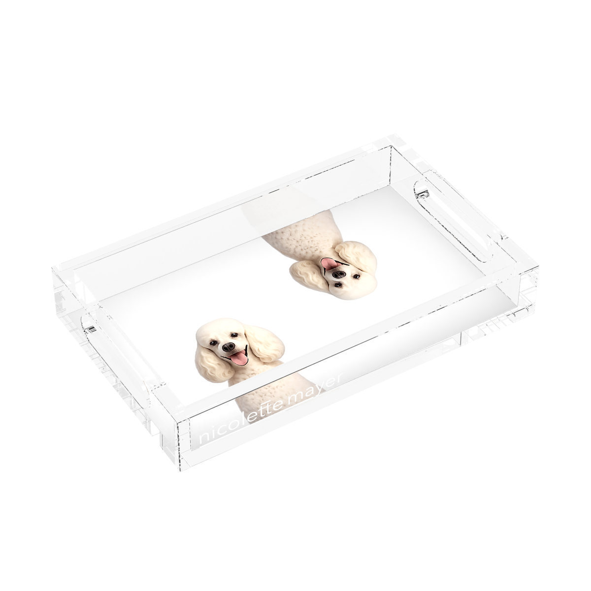Poodle Dog Acrylic Rectangle Tray, left three-quarter, by Nicolette Mayer