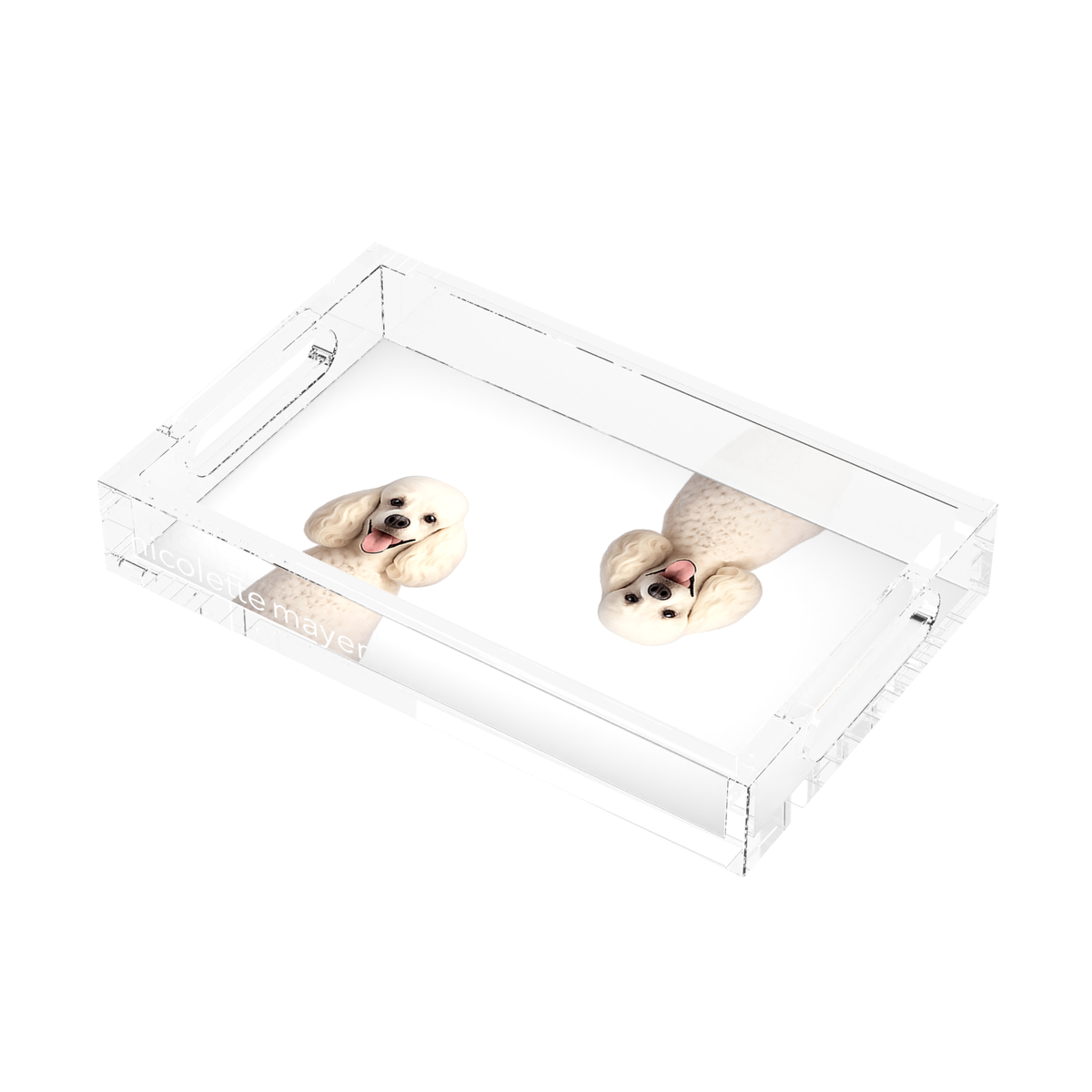 Poodle Dog Acrylic Rectangle Tray, right three-quarter, by Nicolette Mayer