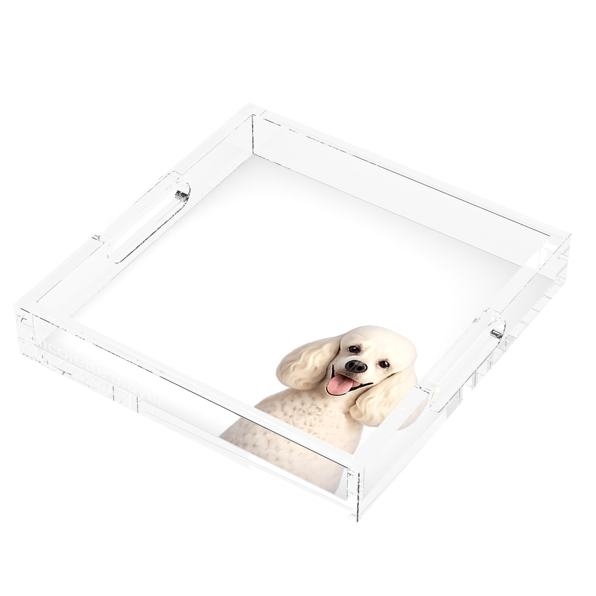 Poodle Dog Acrylic Decorative Tray, right three-quarter, by Nicolette Mayer