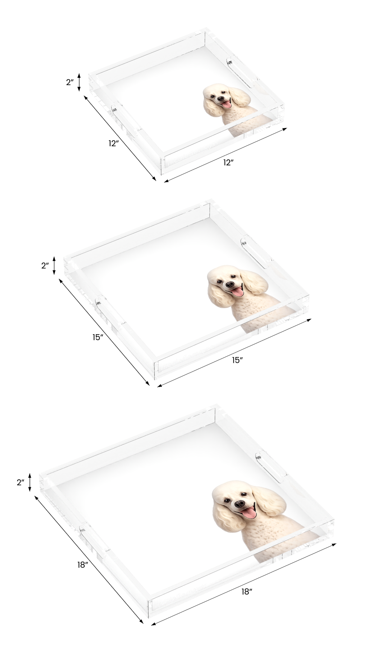 Poodle Dog Acrylic Decorative Tray, all three sizes, by Nicolette Mayer