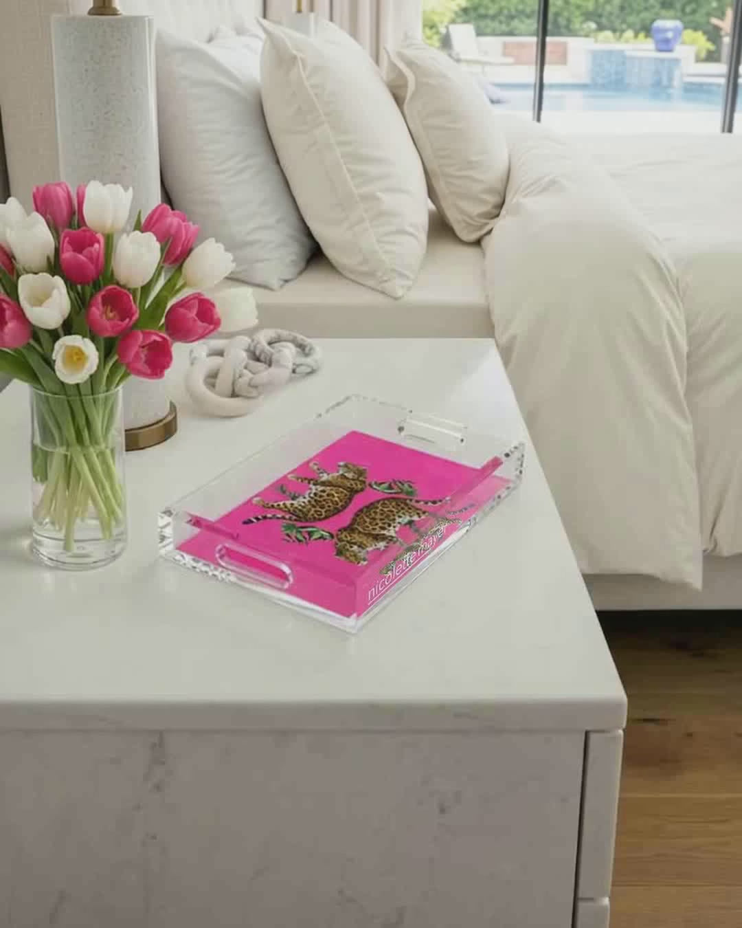 Leopard Seeing Double Hot Pink Acrylic Decorative Tray, 12.5 x 7.75 in. by Nicolette Mayer