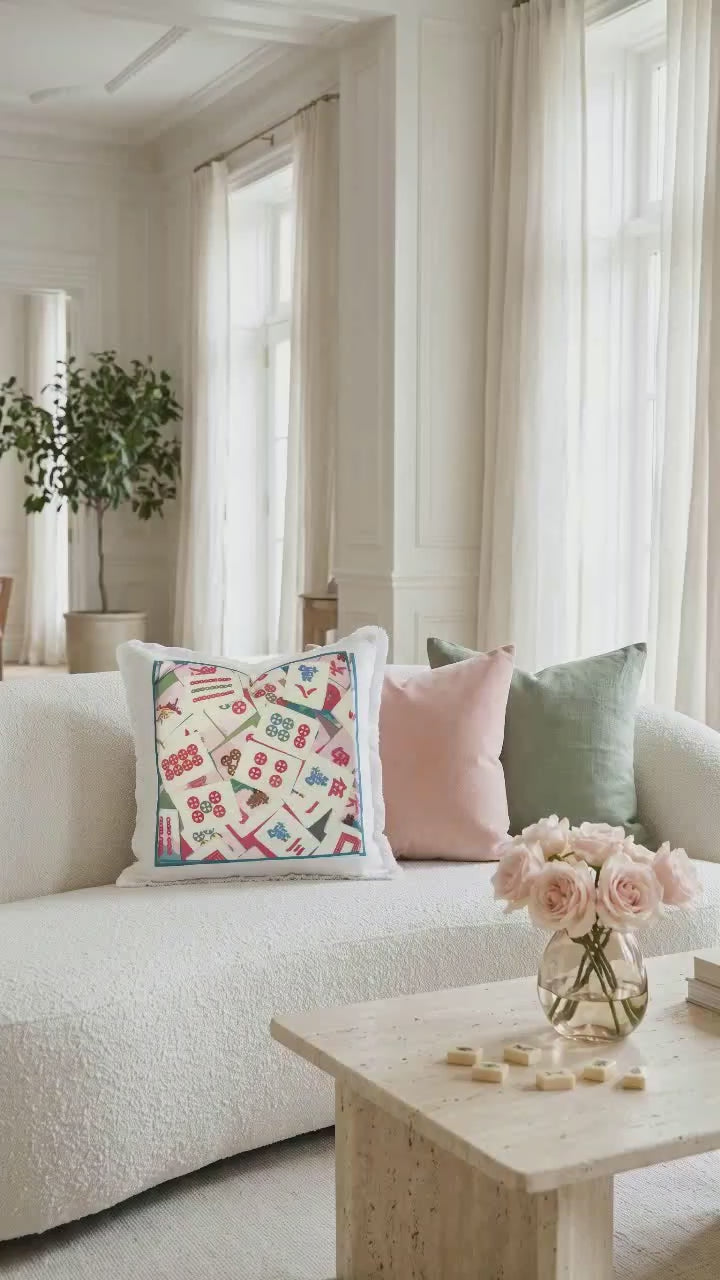 Mahjong Abstract Pinks Linen Cotton 22x22 Square Pillow