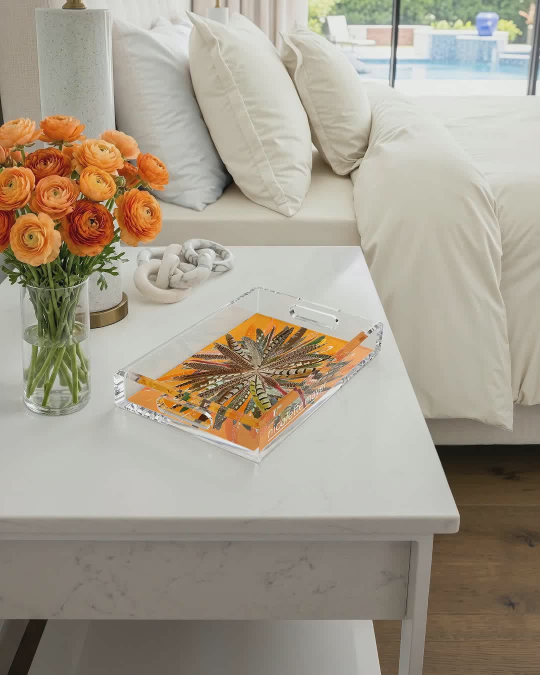 Pheasant Feathers Butternut Acrylic Decorative Tray, 12.5 x 7.75 in. by Nicolette Mayer