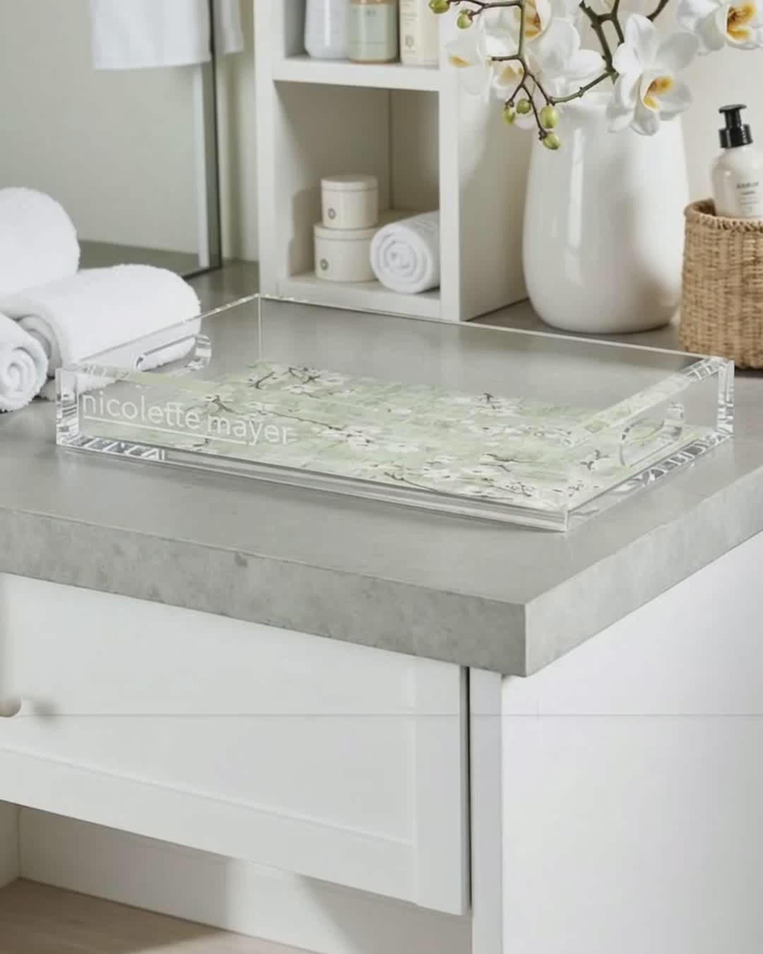 Blossom Fantasia Celadon Acrylic Decorative Tray, 12.5 x 7.75 in. by Nicolette Mayer