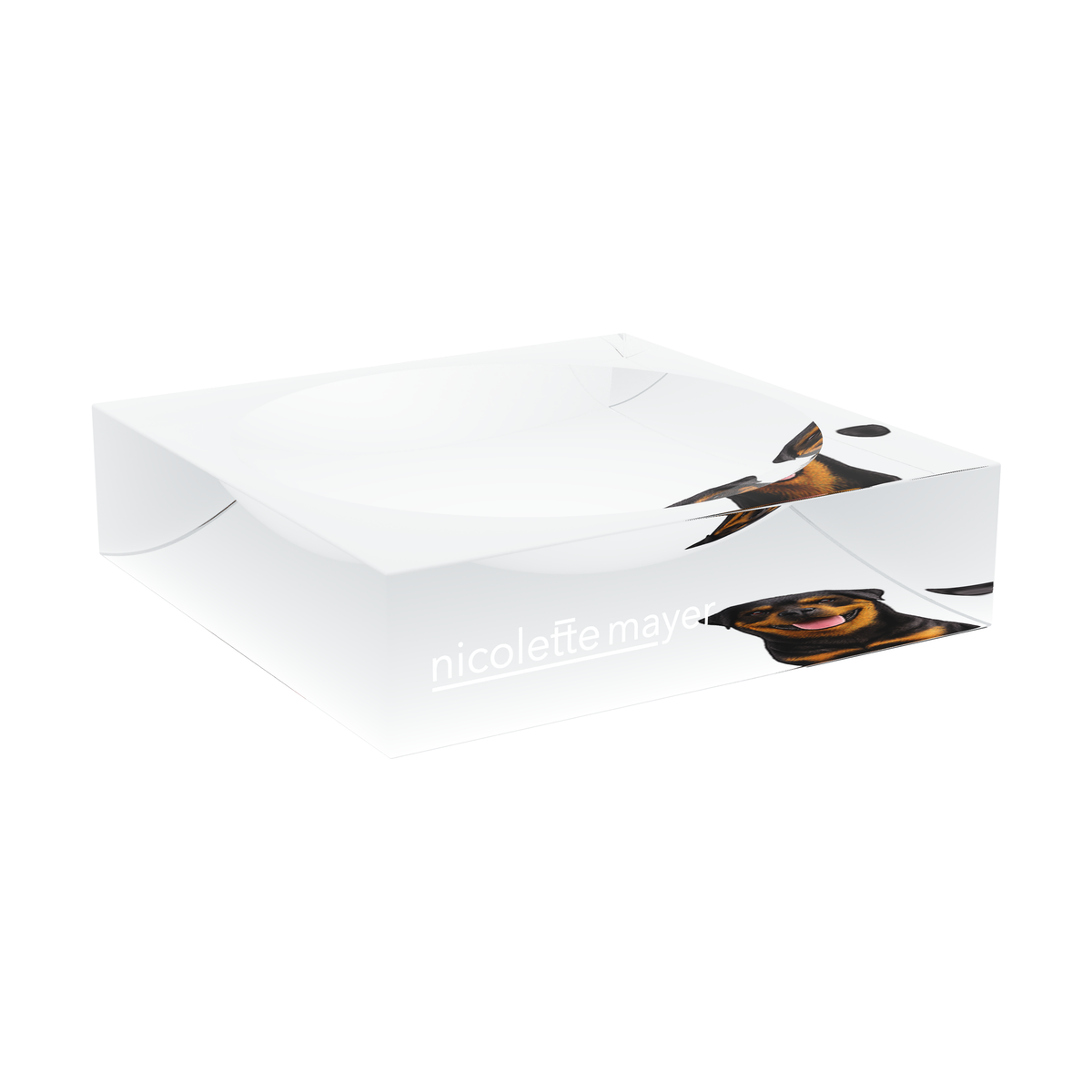 Rottweiler Dog Acrylic Candy Catchall Dish, large dish at an angle, by Nicolette Mayer