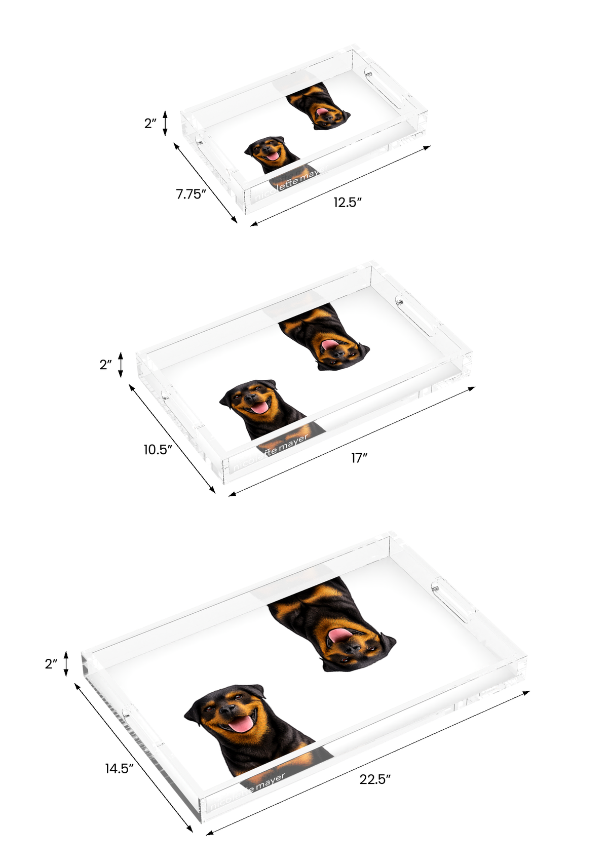 Rottweiler Dog Acrylic Rectangle Tray, all three sizes, by Nicolette Mayer
