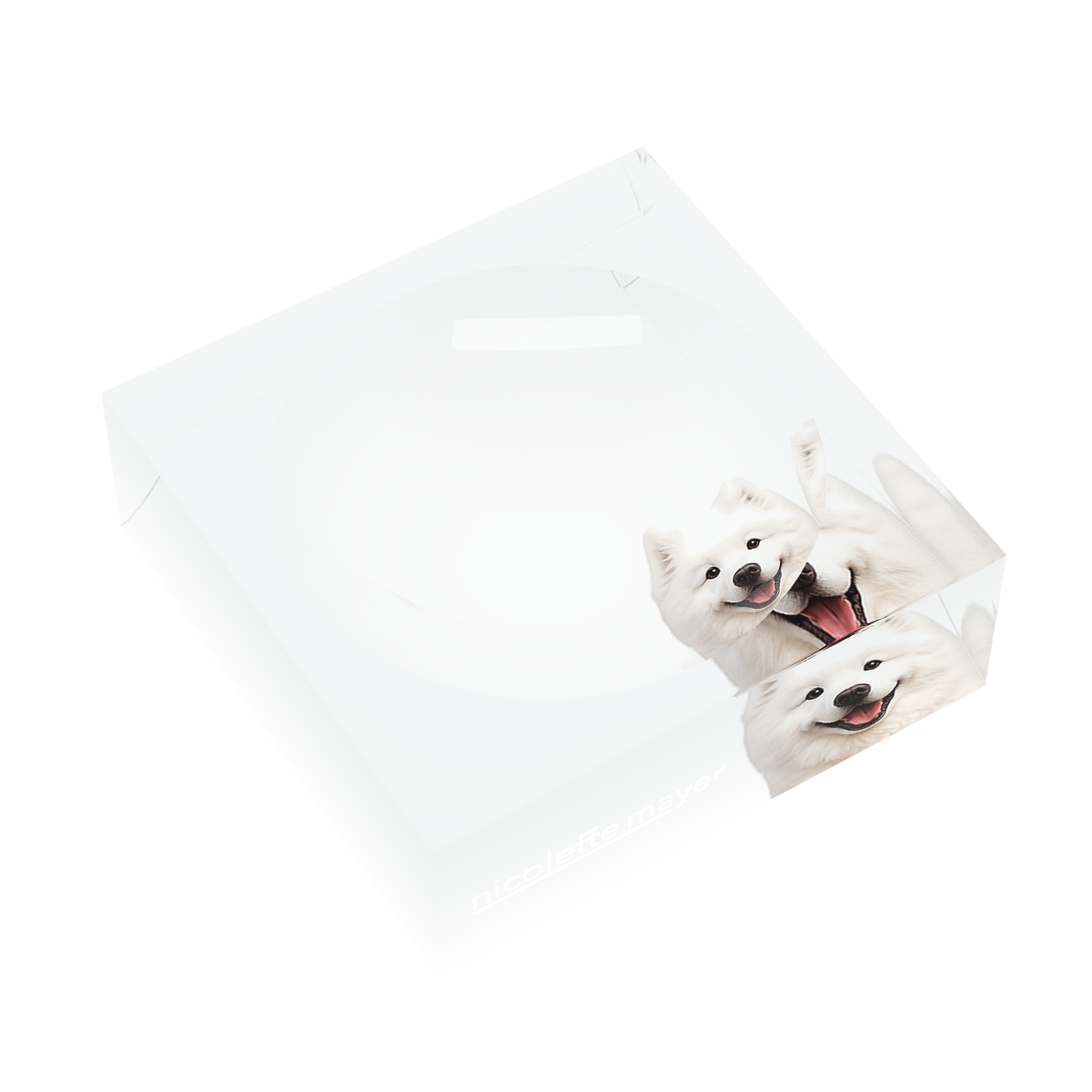 Samoyed Dog Acrylic Candy Catchall Dish, left three-quarter, by Nicolette Mayer