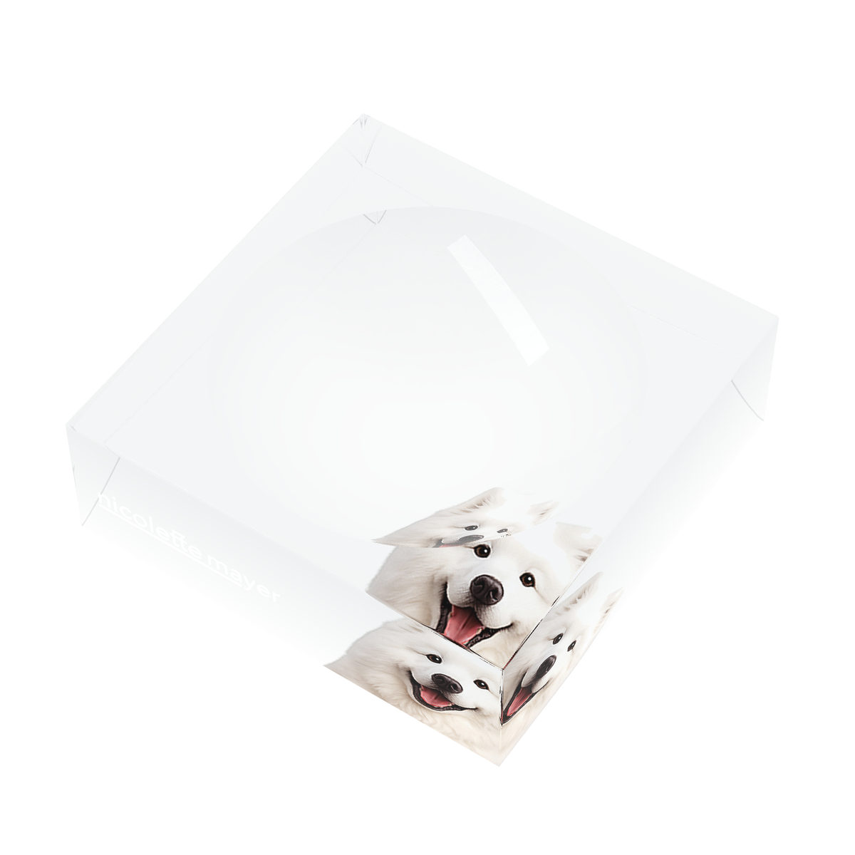 Samoyed Dog Acrylic Candy Catchall Dish, right three-quarter, by Nicolette Mayer