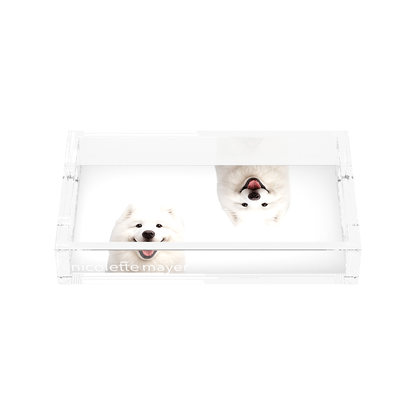 Samoyed Dog Acrylic Rectangle Tray, front, by Nicolette Mayer