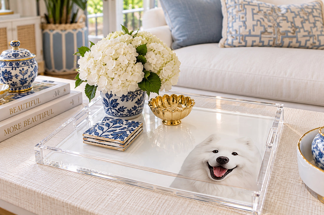 Samoyed Dog Acrylic Decorative Tray, 12 x 12 in., 15 x 15 in., 18 x 18 in. by Nicolette Mayer
