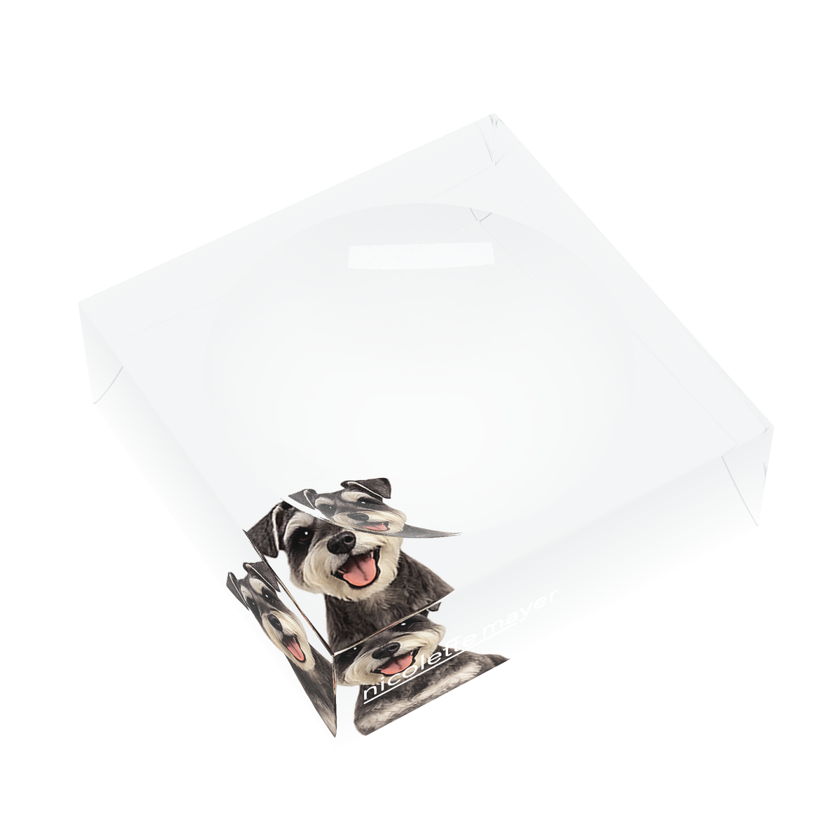 Schnauzer Dog Acrylic Candy Catchall Dish, left three-quarter, by Nicolette Mayer