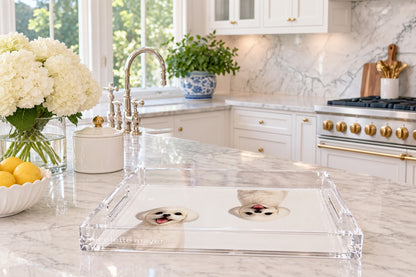 Shih Tzu Dog Acrylic Rectangle Tray, on a kitchen island, by Nicolette Mayer
