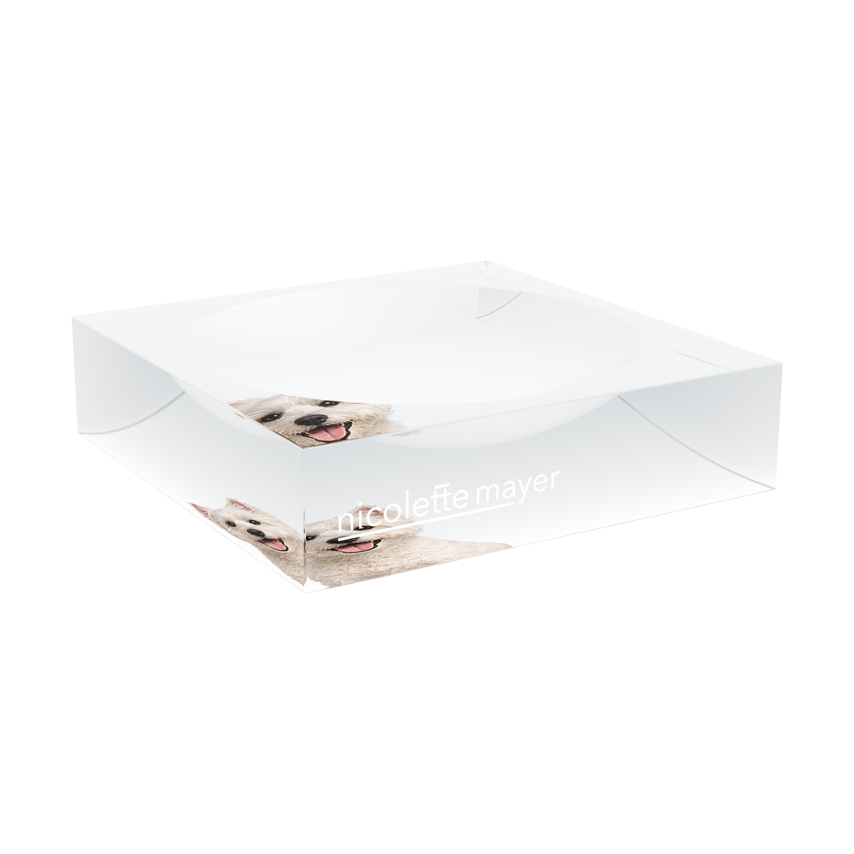 Westie Dog Acrylic Candy Catchall Dish, large dish at an angle, by Nicolette Mayer