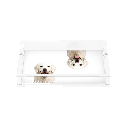 White Lab Dog Acrylic Rectangle Tray, front, by Nicolette Mayer