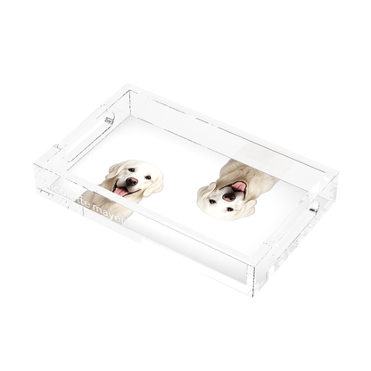 White Lab Dog Acrylic Rectangle Tray, right three-quarter, by Nicolette Mayer