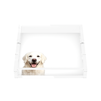 White Lab Dog Acrylic Decorative Tray, front, by Nicolette Mayer