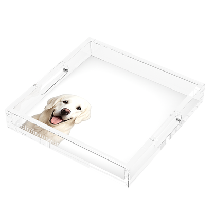 White Lab Dog Acrylic Decorative Tray, right three-quarter, by Nicolette Mayer
