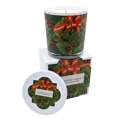 Xmas Wreath Tartan Green Candle - nicolettemayer.com