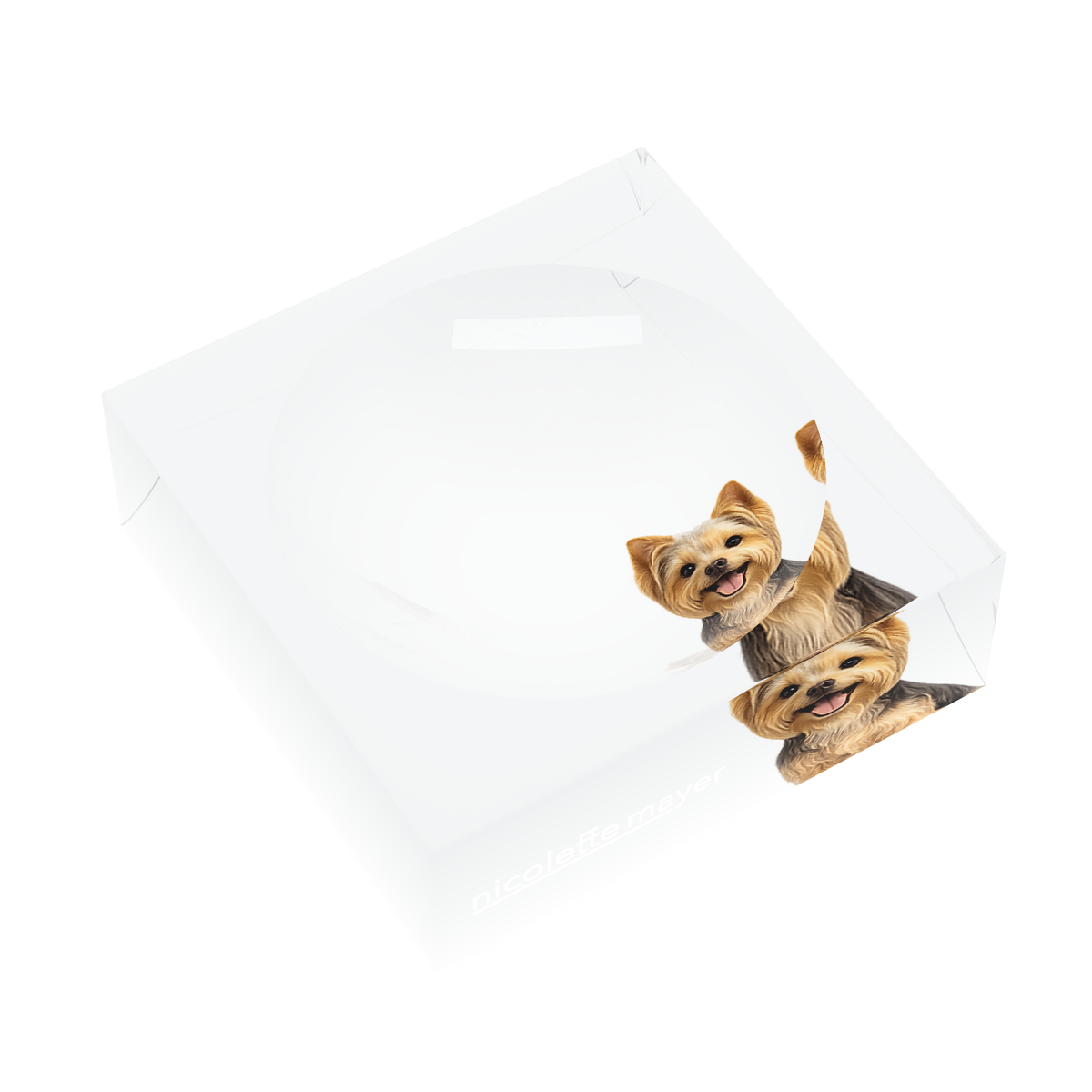 Yorkie Dog Acrylic Candy Catchall Dish, left three-quarter, by Nicolette Mayer