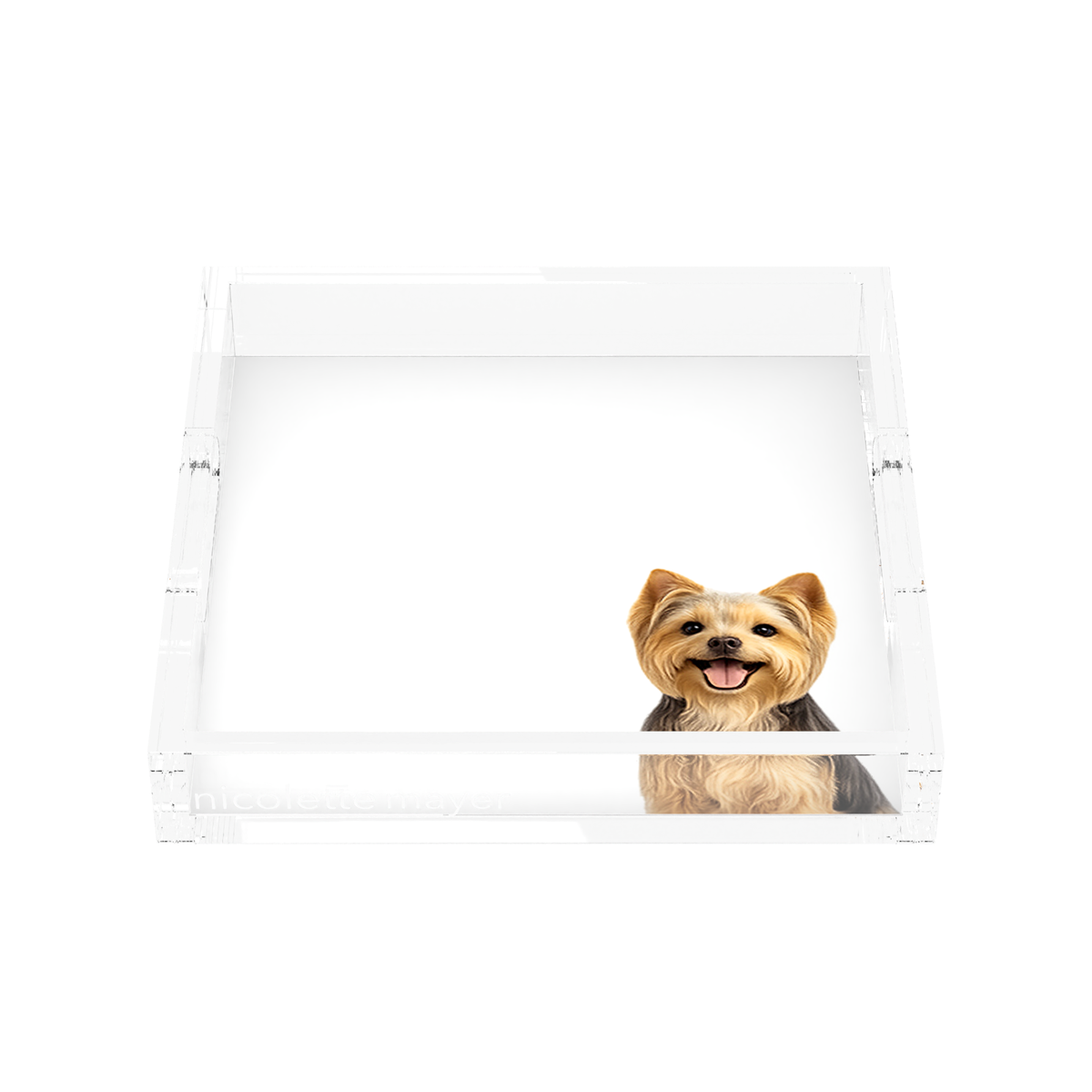 Yorkie Dog Acrylic Decorative Tray, front, by Nicolette Mayer