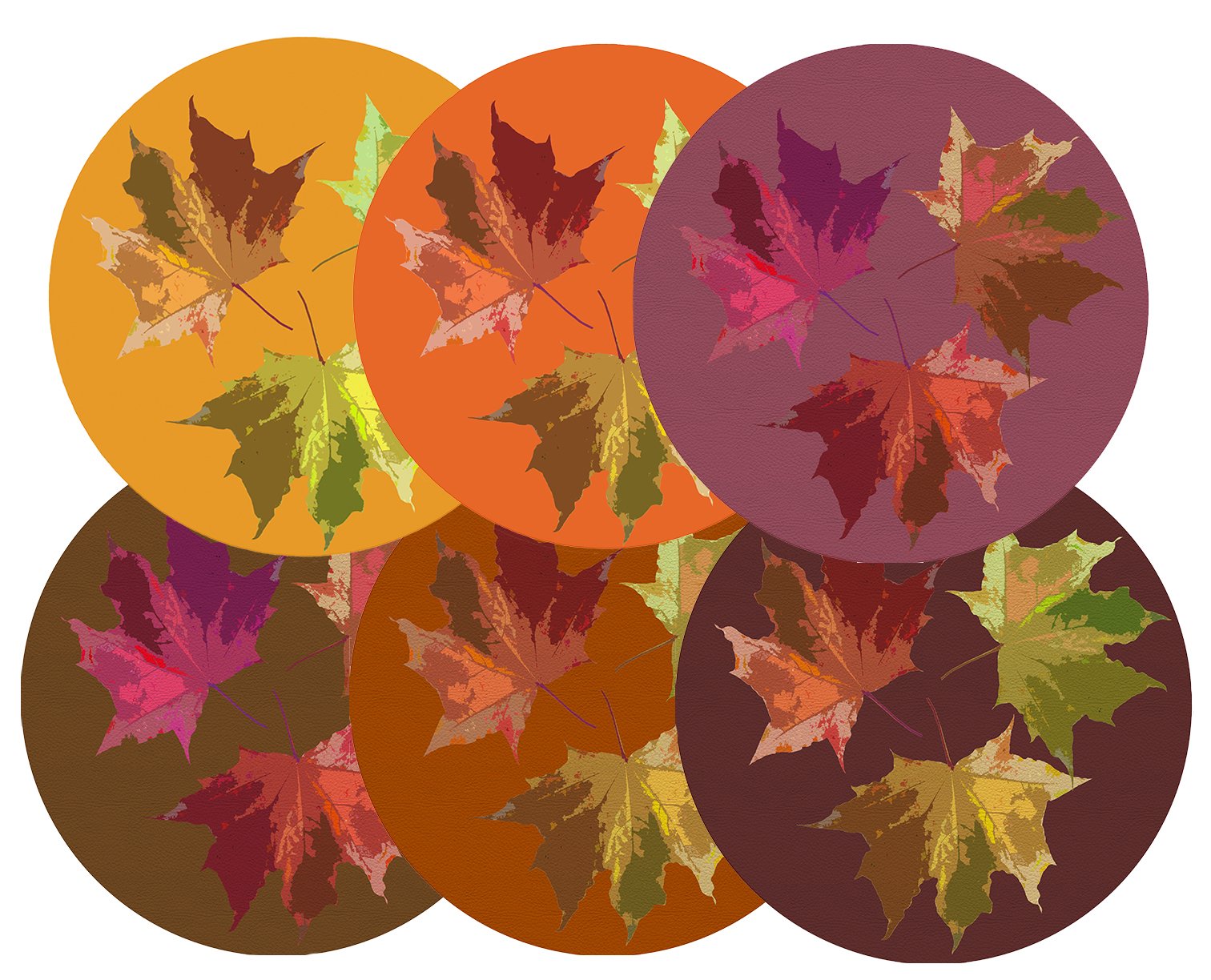 Autumn Leaves Set 16" Round Pebble Placemat Set of 6 - nicolettemayer.com