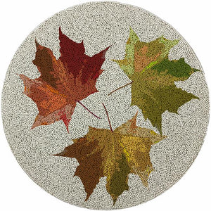 Autumn Leaves White Round Beaded Rough Cut Placemat Set of 4 - nicolettemayer.com