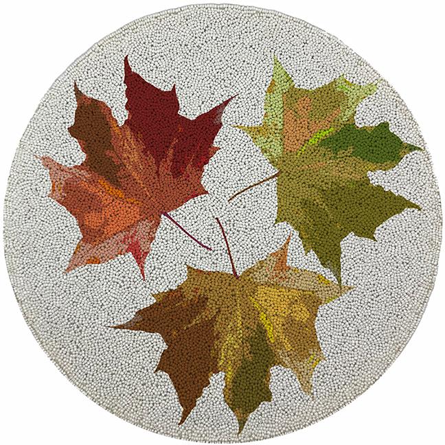 Autumn Leaves White Round Beaded Smooth Cut Placemat Set of 4 - nicolettemayer.com