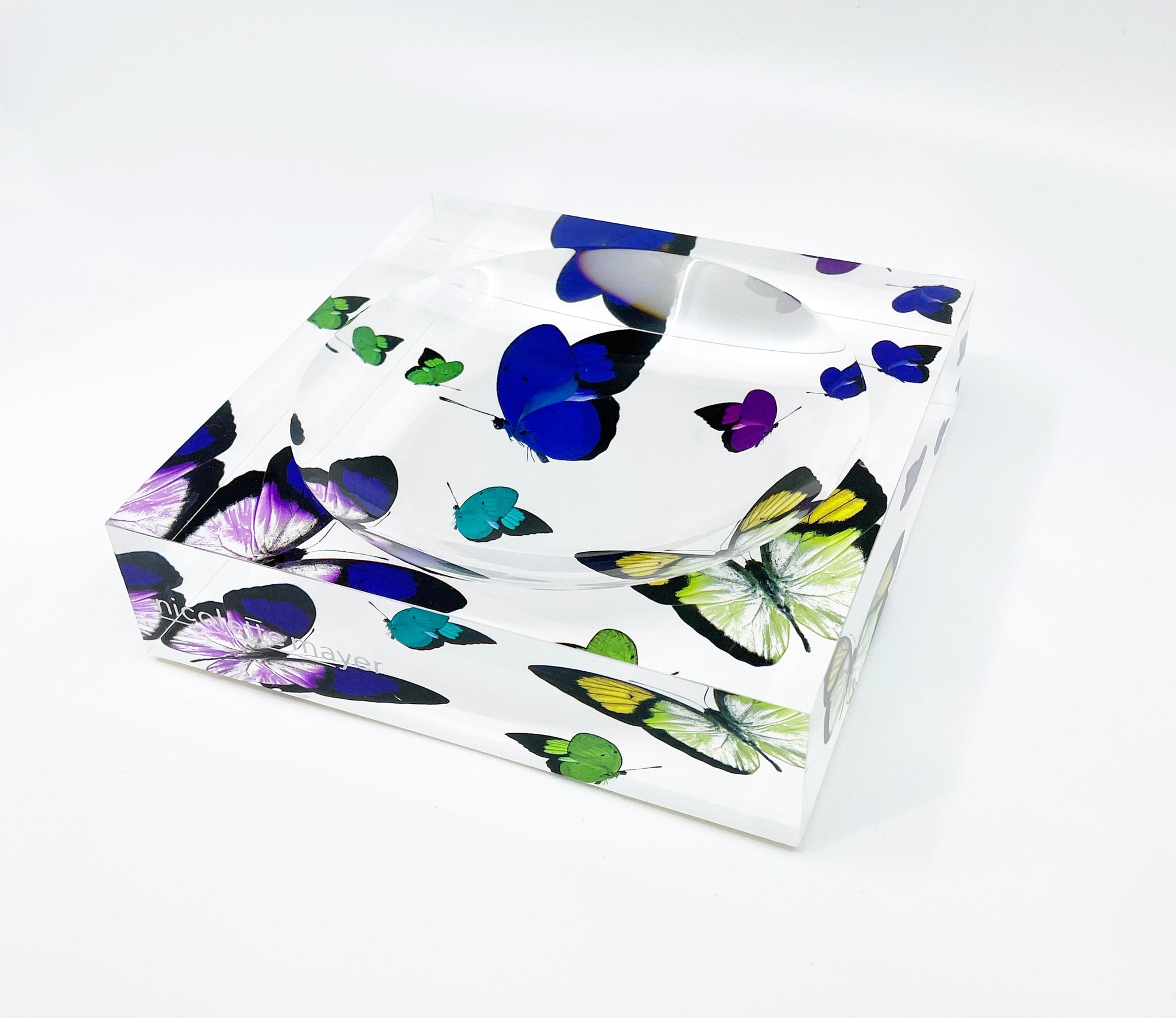 Butterflies Acid Blue Acrylic Candy Dish 6x6