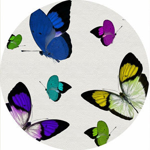 Butterflies Acid Blue 16" Round Pebble Placemat Set of 4 - nicolettemayer.com