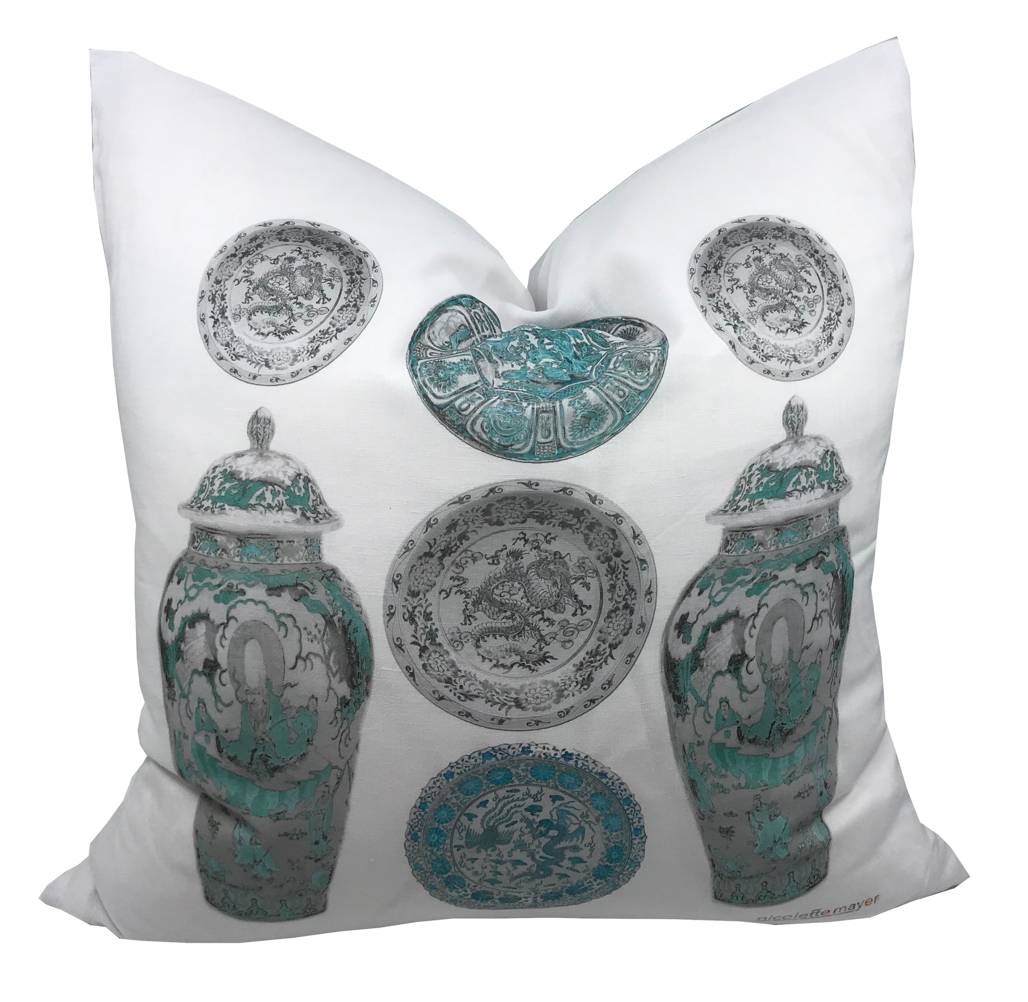 Chinois Ceramic Cerulean 22"x22" Designer Pillow - nicolettemayer.com
