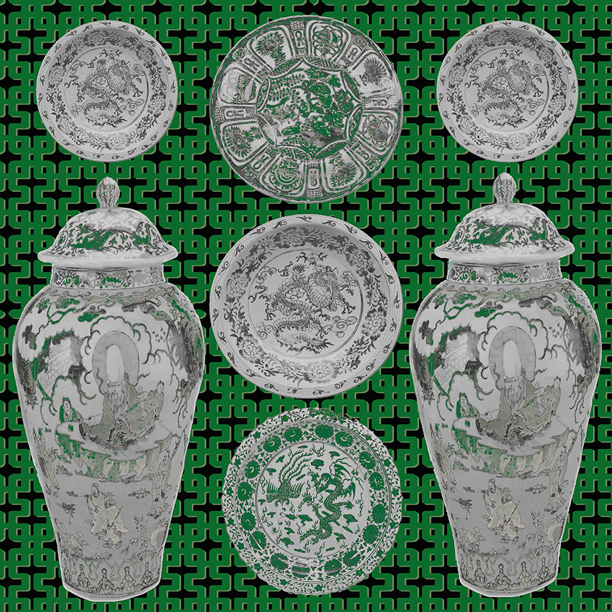 Chinois Ceramic Emerald 36X36 Acrylic Art - nicolettemayer.com