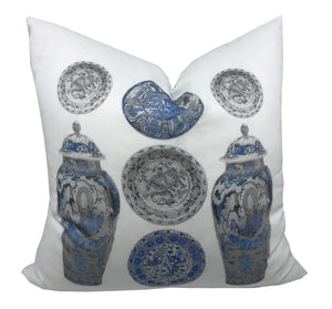 Chinois Ceramic Ming Blue 22" X 22" Designer Pillow - nicolettemayer.com