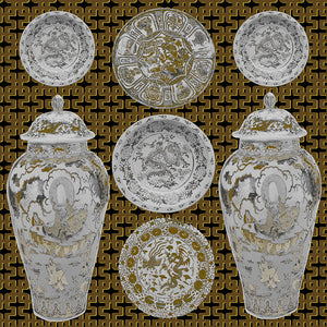 Chinois Ceramic Mustard 36X36 Acrylic Art - nicolettemayer.com
