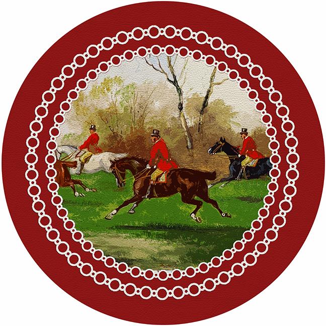 English Hunting Red 16" Round Pebble Placemat Set of 4 - nicolettemayer.com