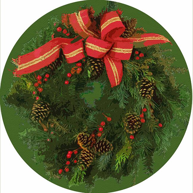 Christmas Wreath Moss 16" Round Pebble Placemat Set of 4 - nicolettemayer.com