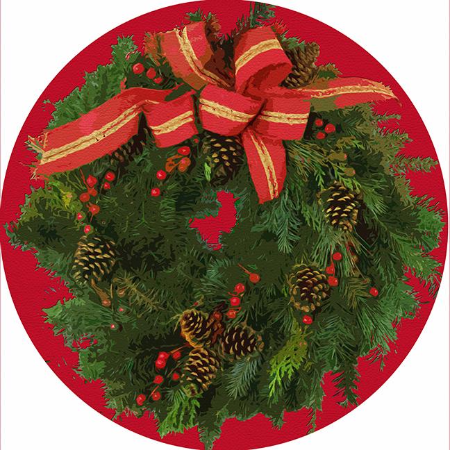 Christmas Wreath Red 16" Round Pebble Placemat Set of 4 - nicolettemayer.com