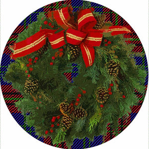 Christmas Wreath Tartan Blue 16" Round Pebble Placemat Set of 4 - nicolettemayer.com
