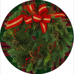 Christmas Wreath Tartan Green 16" Round Pebble Placemat Set of 4 - nicolettemayer.com