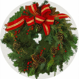 Christmas Wreath White Red 16" Round Pebble Placemat Set of 4 - nicolettemayer.com