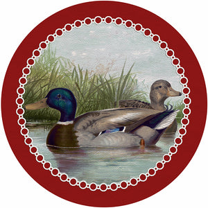 English Duck Pond Red 16" Round Pebble Placemat Set of 4 - nicolettemayer.com