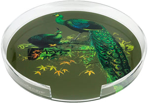 Family Pheasants Olive Acrylic Placemat Tray 16 Round - nicolettemayer.com