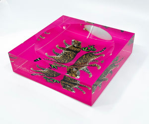 Leopard Seeing Double Hot Pink Acrylic Candy Dish 6x6