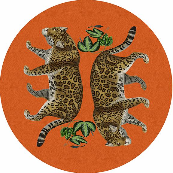 Leopard Seeing Double Orange 16" Round Pebble Placemat Set of 4 - nicolettemayer.com